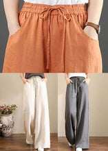 Load image into Gallery viewer, Orange Elastic Waist Linen Straight Pants Solid Color Drawstring Summer
