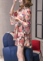 Orange Pink Patchwork Chiffon Top hot pants Two Pieces Set flare sleeve