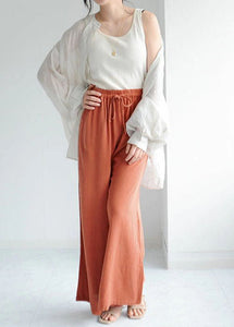 Orange Pockets Linen Crop Pants Wide Leg Spring