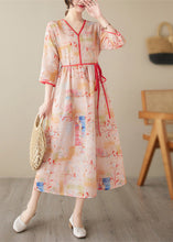 Load image into Gallery viewer, Orange V Neck Tie Waist Vacation Maxi Dresses Half Sleeve