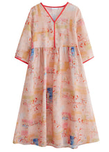 Load image into Gallery viewer, Orange V Neck Tie Waist Vacation Maxi Dresses Half Sleeve