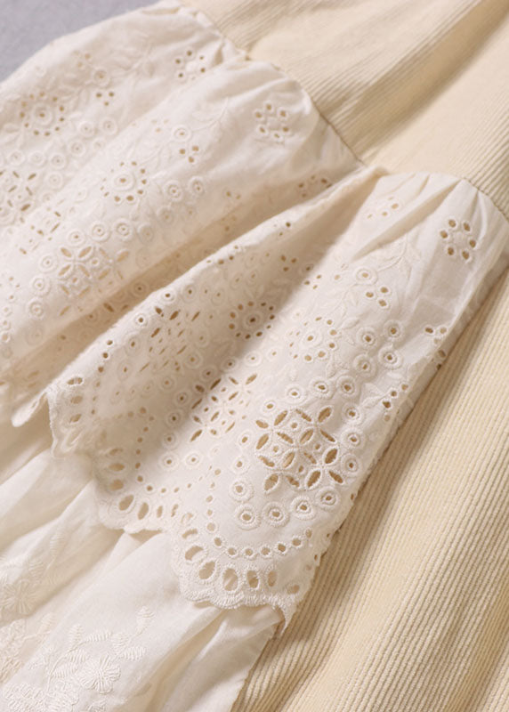 Organic Apricot Embroideried Patchwork Corduroy Skirt Winter