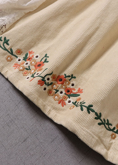 Organic Apricot Embroideried Patchwork Corduroy Skirt Winter