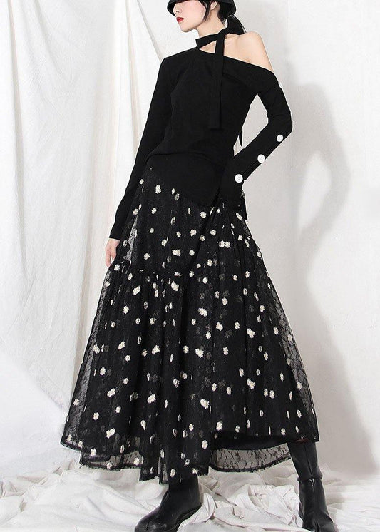Organic Black Lace Embroideried Summer A Line Skirt