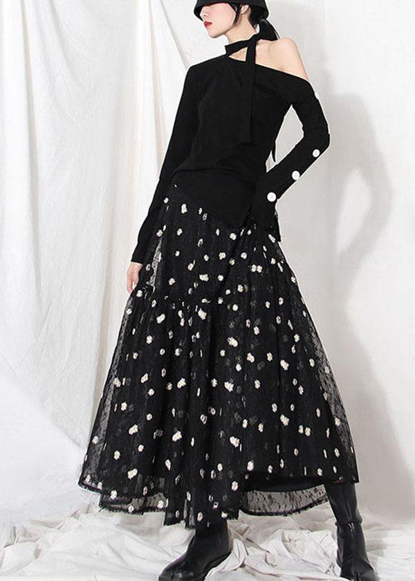 Organic Black Lace Embroideried Summer A Line Skirt