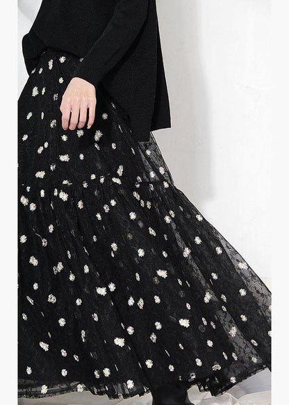 Organic Black Lace Embroideried Summer A Line Skirt