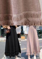 Organic Black Tasseled thick Knit Skirt Winter