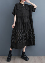 Load image into Gallery viewer, Organic Black Wrinkled Patchwork Solid Vacation Long Dresses Summer