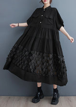 Load image into Gallery viewer, Organic Black Wrinkled Patchwork Solid Vacation Long Dresses Summer