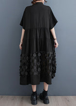 Load image into Gallery viewer, Organic Black Wrinkled Patchwork Solid Vacation Long Dresses Summer