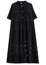 Load image into Gallery viewer, Organic Black Wrinkled Patchwork Solid Vacation Long Dresses Summer