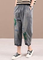 Organic Blue Embroideried Summer Regular Denim Pants