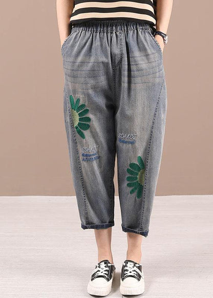Organic Blue Embroideried Summer Regular Denim Pants