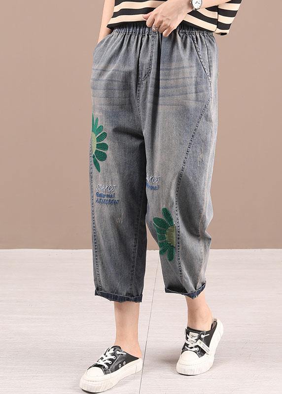 Organic Blue Embroideried Summer Regular Denim Pants