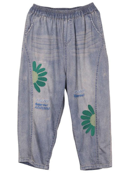 Organic Blue Embroideried Summer Regular Denim Pants