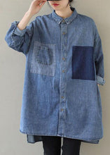 Load image into Gallery viewer, Organic Blue Peter Pan Collar Casual denim Blouses Spring