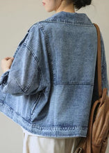 Load image into Gallery viewer, Organic Blue Peter Pan Collar Pockets denim Coats Spring