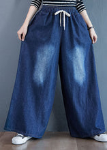 Load image into Gallery viewer, Organic Blue Pockets Elastic Waist Patchwork Denim Pants Spring