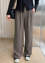 Organic Brown Oversized Draping Spandex Straight Pants Fall