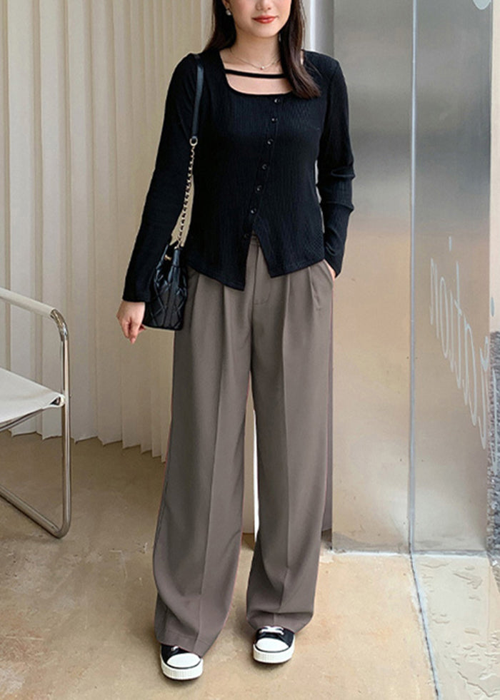 Organic Brown Oversized Draping Spandex Straight Pants Fall