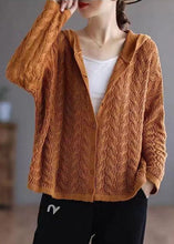 Load image into Gallery viewer, Organic Caramel Loose hooded Casual Button Fall Knit Knit Sweater