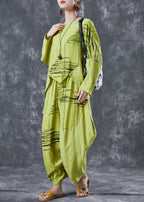 Organic Green Asymmetrical Patchwork Cotton Two Piece Set Women Clothing Summer