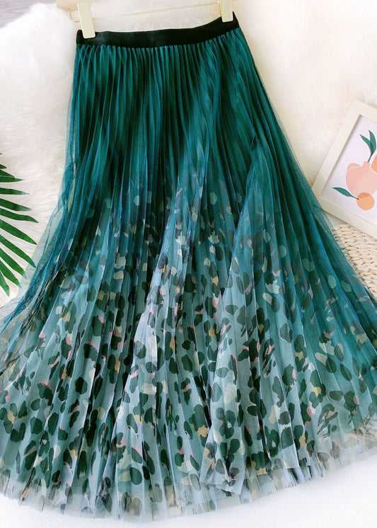 Organic Green Leopard Print fashion Straight Fall Skirt