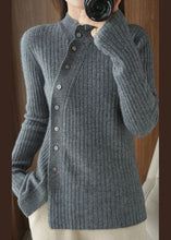 Load image into Gallery viewer, Organic Grey Asymmetrical Button Woolen Knit top Winter