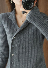 Load image into Gallery viewer, Organic Grey Asymmetrical Button Woolen Knit top Winter