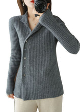 Load image into Gallery viewer, Organic Grey Asymmetrical Button Woolen Knit top Winter