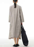 Organic Grey Pockets Wrinkled Patchwork Cotton  Dress Spring