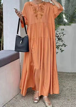 Load image into Gallery viewer, Organic Orange Embroideried Patchwork Cotton Dresses Summer