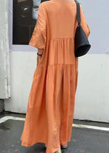 Load image into Gallery viewer, Organic Orange Embroideried Patchwork Cotton Dresses Summer