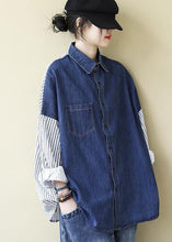 Load image into Gallery viewer, Organic Patchwork Shirts Women Denim Blue Tops