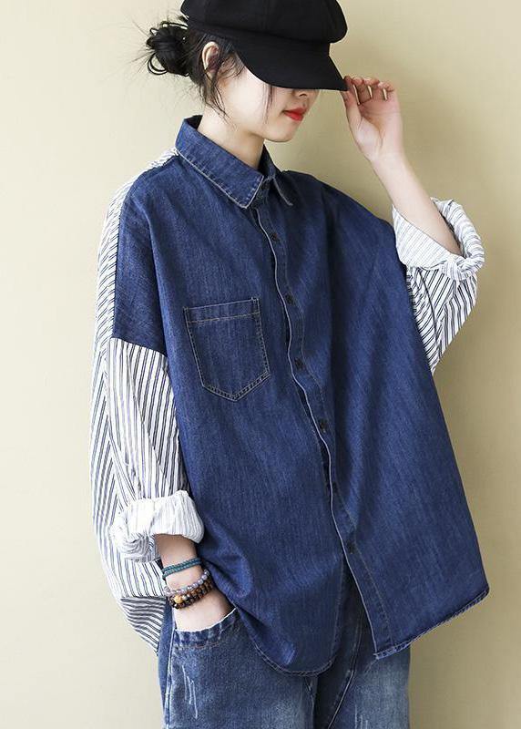 Organic Patchwork Shirts Women Denim Blue Tops