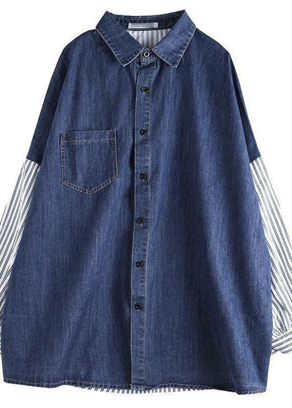 Organic Patchwork Shirts Women Denim Blue Tops