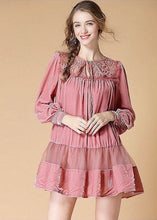 Load image into Gallery viewer, Organic Pink O Neck Patchwork Velour Dress Spring