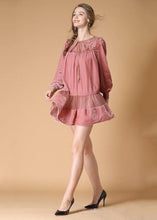 Load image into Gallery viewer, Organic Pink O Neck Patchwork Velour Dress Spring