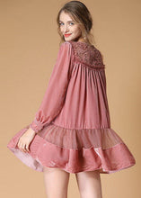 Load image into Gallery viewer, Organic Pink O Neck Patchwork Velour Dress Spring