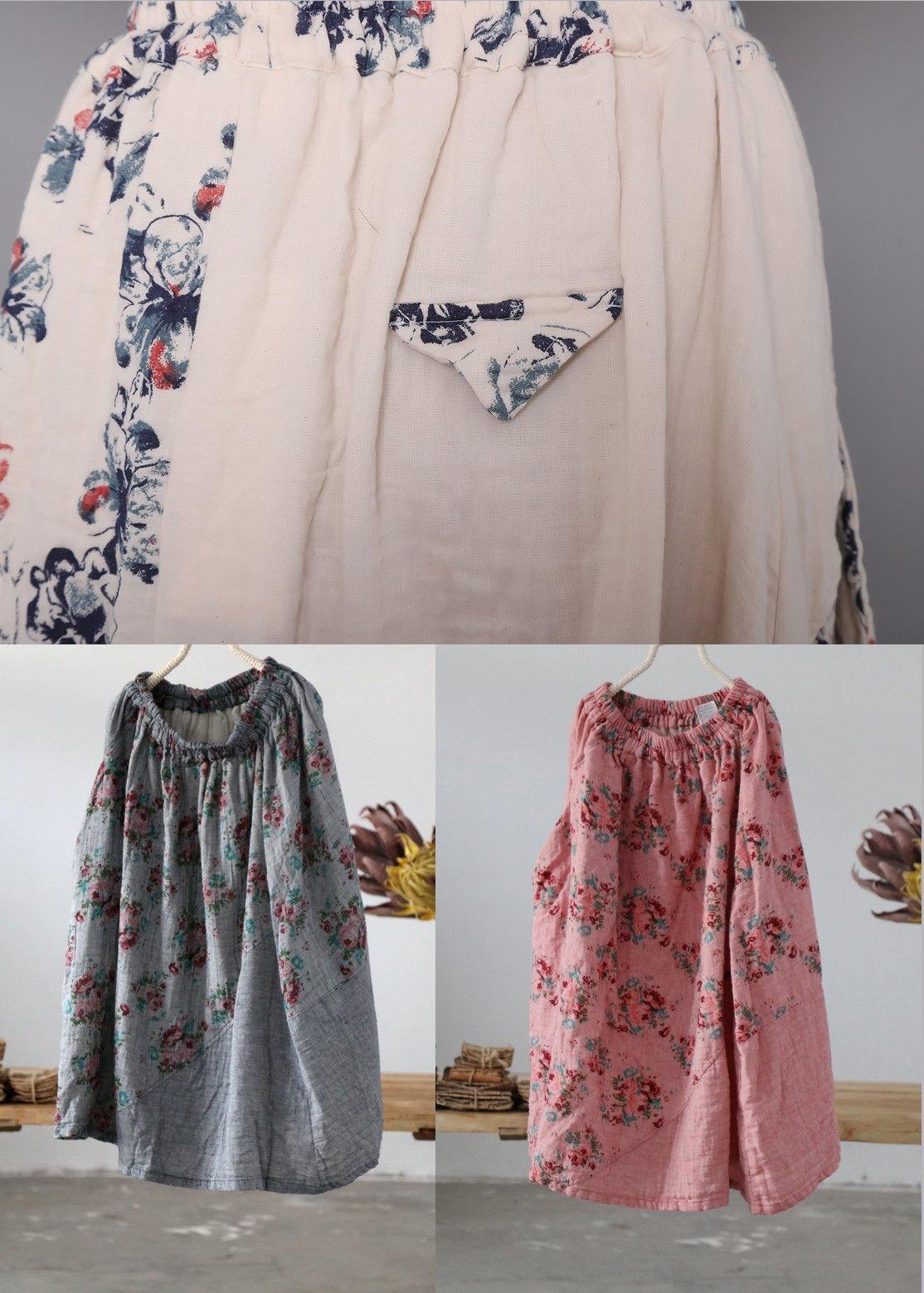 Organic Pink Patchwork A Line Skirts Cotton Linen