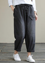 Load image into Gallery viewer, Organic Spring Casual Pants Denim Black Fabrics Cinched Pants