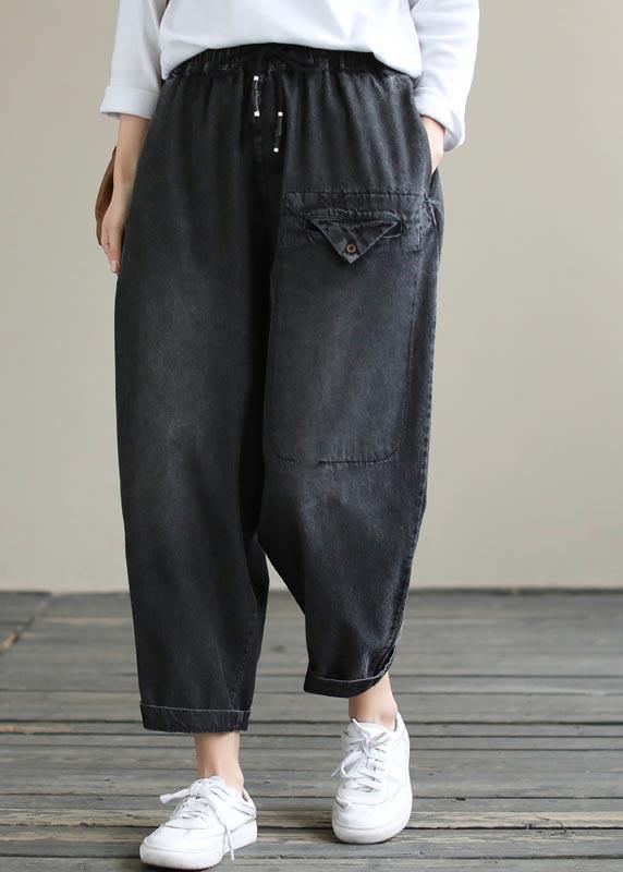 Organic Spring Casual Pants Denim Black Fabrics Cinched Pants