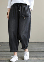 Organic Spring Casual Pants Denim Black Fabrics Cinched Pants