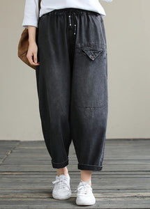 Organic Spring Casual Pants Denim Black Fabrics Cinched Pants