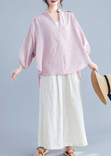 Load image into Gallery viewer, Organic pink linen cotton clothes For Women Shirts v neck batwing sleeve summer top