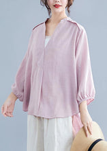 Load image into Gallery viewer, Organic pink linen cotton clothes For Women Shirts v neck batwing sleeve summer top
