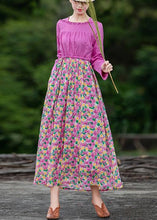 Load image into Gallery viewer, Organic pink print Long dress patchwork Dresses spring Dresses