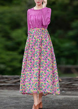 Load image into Gallery viewer, Organic pink print Long dress patchwork Dresses spring Dresses