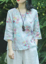 Load image into Gallery viewer, Oriental Light Green button V Neck print Tops Spring