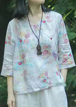 Load image into Gallery viewer, Oriental Light Green button V Neck print Tops Spring
